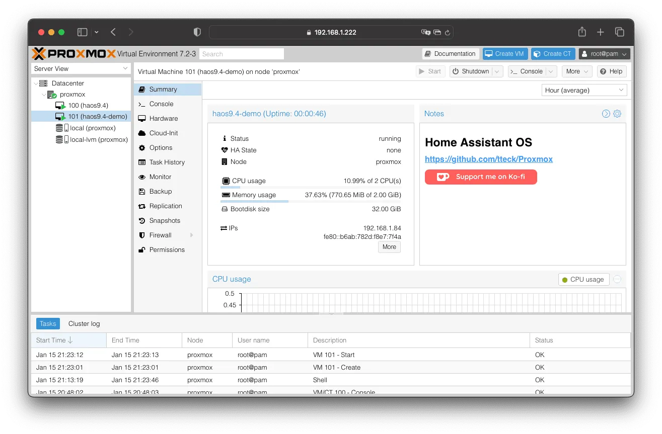 Сервер с Home Assistant в Proxmox