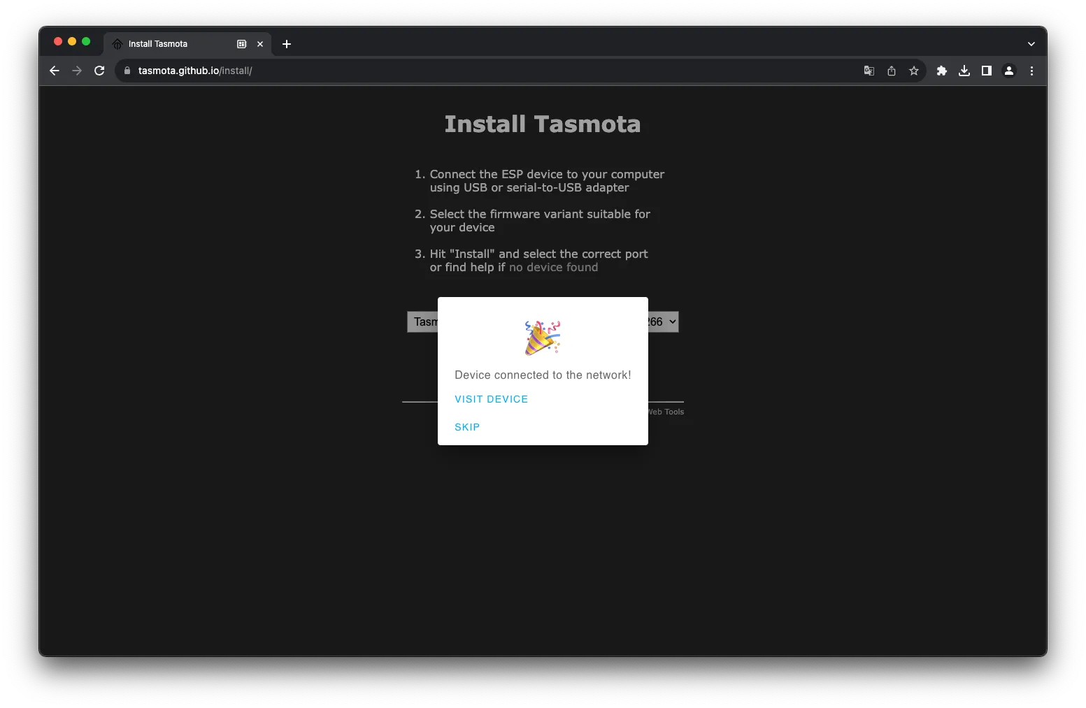 Завершение настройки WIFI Tasmota